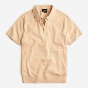 NWT! J.Crew Cashmere short-sleeve johnny-collar sweater-polo / Hthr Straw XX-L